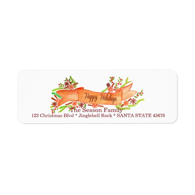 Happy Holidays, watercolor Christmas banner Label (Front)