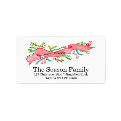 Happy Holidays, watercolor Christmas banner Label