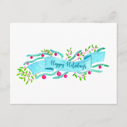 Happy Holidays watercolor Christmas banner Postcard