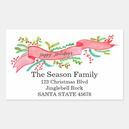 Happy Holidays, watercolor Christmas banner Rectangular Sticker
