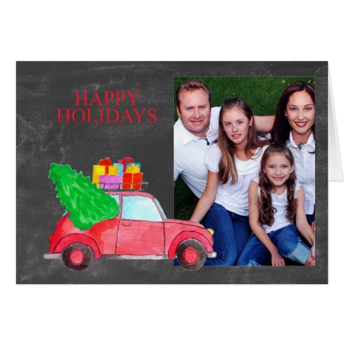 Happy Holidays watercolor Christmas car photo card