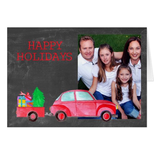 Happy Holidays watercolor Christmas car photo card