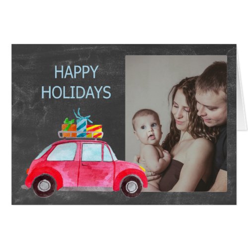 Happy Holidays watercolor Christmas car photo card