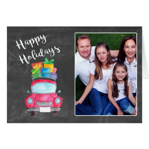 Happy Holidays watercolor Christmas car photo card