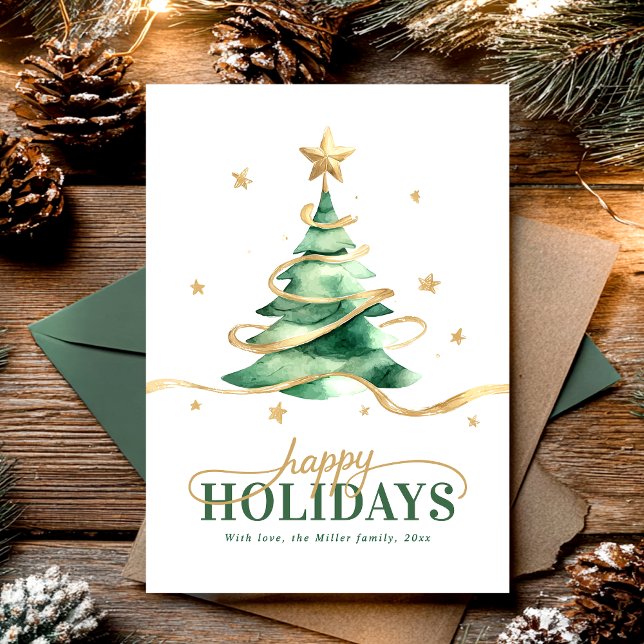 Happy Holidays Watercolor Christmas Tree Holiday Card (Creator Uploaded)