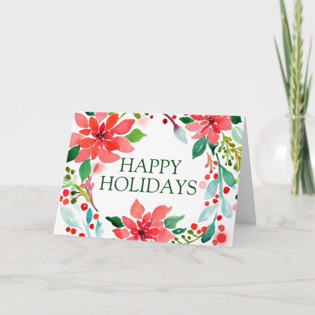 Happy Holidays | Watercolor Christmas Wreath Holiday Invitation