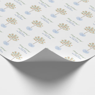 Happy Holidays Watercolor Citrus Tree Chinoiserie Wrapping Paper