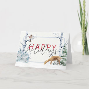 happy holidays watercolor corporate Christmas deer Thank You Card