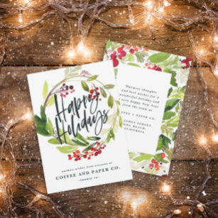 Happy Holidays watercolor floral corporate Holiday Card