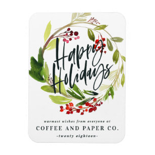 happy holidays watercolor floral holiday magnet