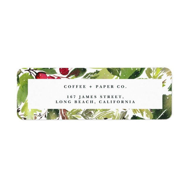 Happy holidays watercolor foliage Christmas Label (Front)