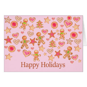 Happy Holidays watercolor gingerbread cookies Cards