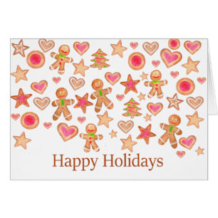 Happy Holidays watercolor gingerbread cookies Cards