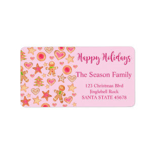 Happy Holidays watercolor gingerbread cookies Label