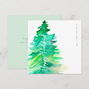 Happy Holidays Watercolor Green pine tree Holiday Card