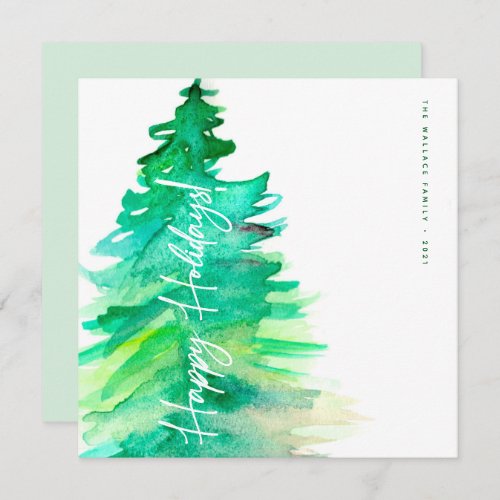 Happy Holidays Watercolor Green pine tree  Holiday Card