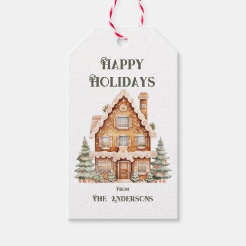 Happy Holidays Watercolor House Personalized  Gift Tags
