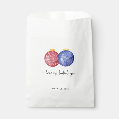 Happy Holidays Watercolor Ornaments Script Simple Favor Bag