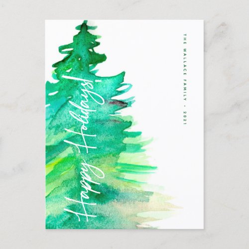 Happy Holidays Watercolor Pine brush stroke tree Holiday Postcard