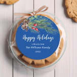 "Happy Holidays!" Watercolor Pine Christmas  Classic Round Sticker<br><div class="desc">"Happy Holidays!" Watercolor Pine Christmas Classic Round Sticker.</div>