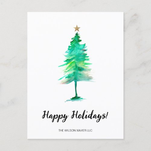 Happy holidays watercolor pine corporate custom  holiday postcard