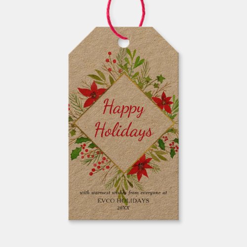 Happy Holidays Watercolor Poinsettia  Christmas Gift Tags