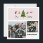 Happy Holidays Watercolor Tree | 2 Photo Holiday Card<br><div class="desc">This square Christmas photo card features simple watercolor graphics of all the familiar icons of the holiday: a gift,  an ornament,  a stocking,  a snowman and a tree. Handwritten style text reads: Happy Holidays. The design offers two square photo frames. Photography © Storytree Studios,  Stanford,  CA</div>