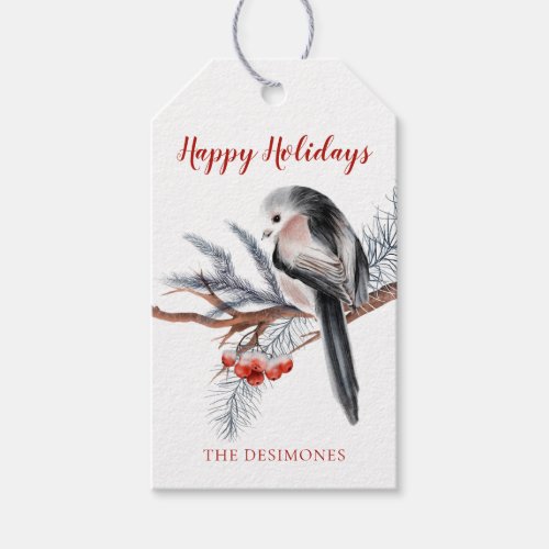 Happy Holidays Watercolor Winter Bird Red  Gift Tags