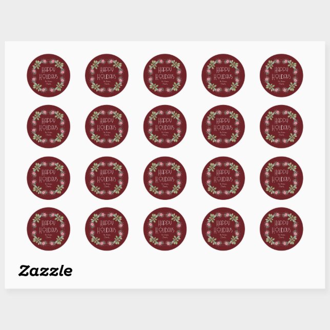 Happy Holidays watercolor wreath sticker (Sheet)