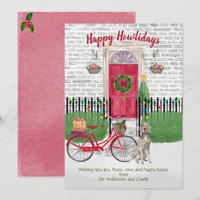 Happy Holidays Weimaraner Bicycle Red Door (Front/Back)
