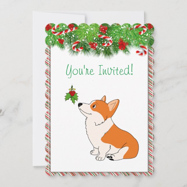 Happy Holidays Welsh Corgi Cartoon Invitation (Front)