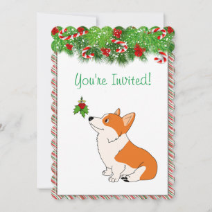 Happy Holidays Welsh Corgi Cartoon Invitation