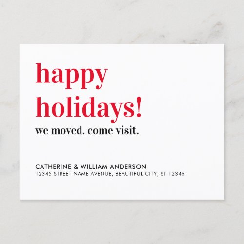 Happy Holidays Weve Moved Come Visit Moving Announcement Postcard