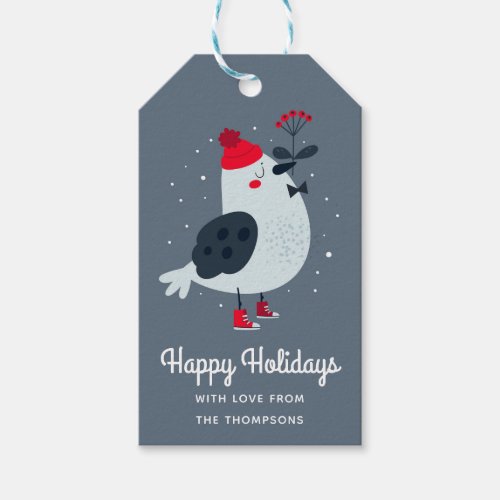 Happy Holidays Whimsical Bird Personalized Gift Tags