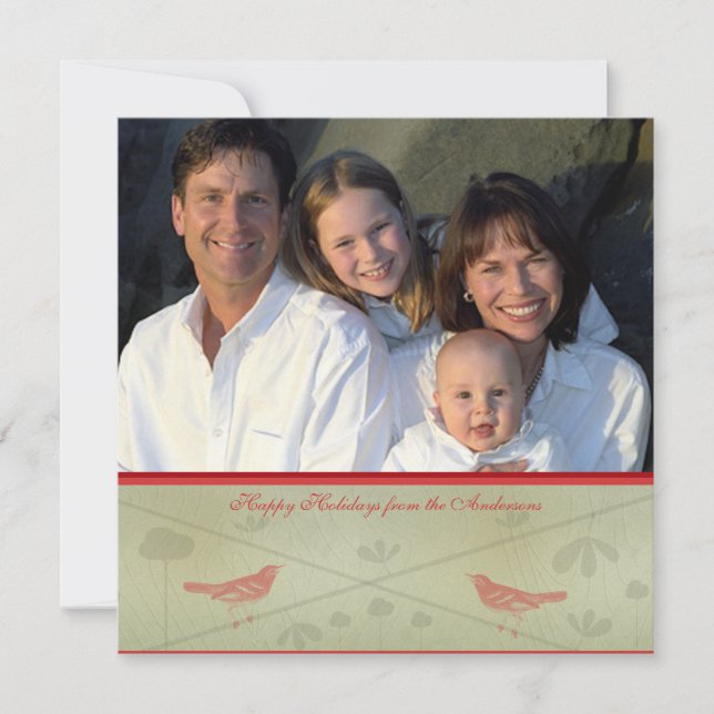 Happy Holidays Whimsical  Red Bird Card (Front)