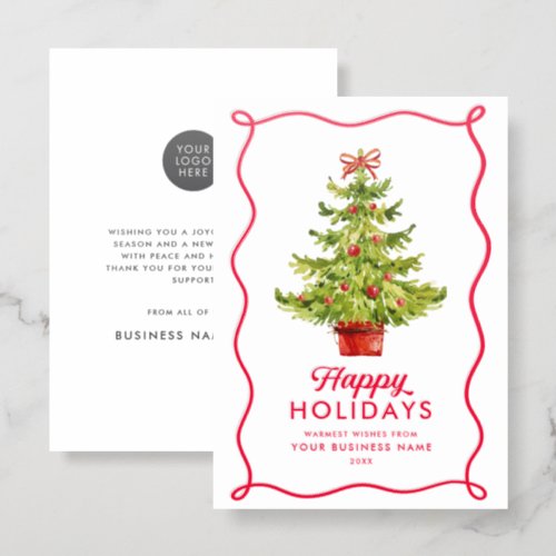 Happy Holidays Whimsical Red Tree Business Letterpress Photo Cards