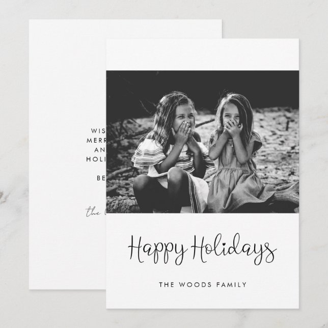 Happy Holidays Whimsical Script Photo Holiday Card (Front/Back)