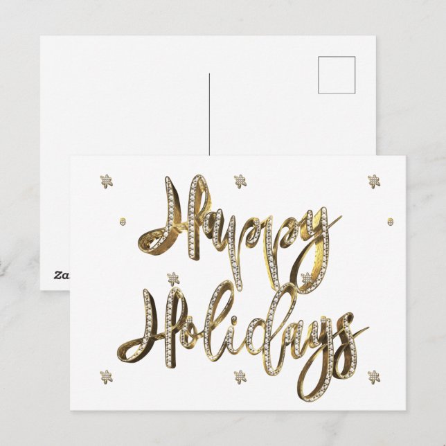 Happy Holidays White Diamonds Gold Script Chic Holiday Postcard (Front/Back)