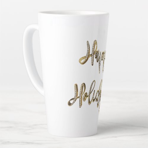 Happy Holidays White Diamonds Gold Script Chic Latte Mug