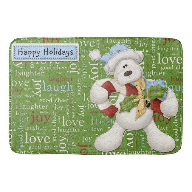 Happy Holidays White Dog Bathroom Mat (Front)
