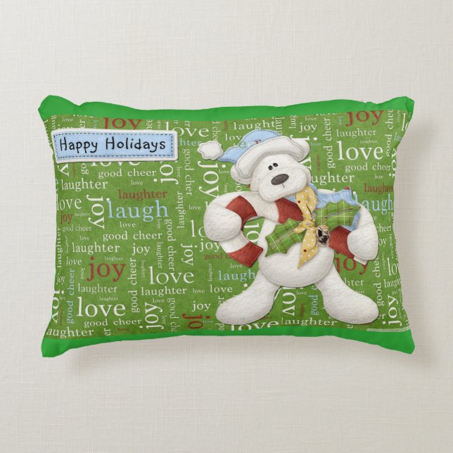 Happy Holidays White Dog Decorative Pillow (Front)