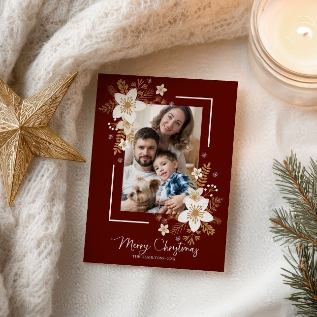 Happy Holidays White Floral Christmas Photo Postcard (Creator Uploaded)