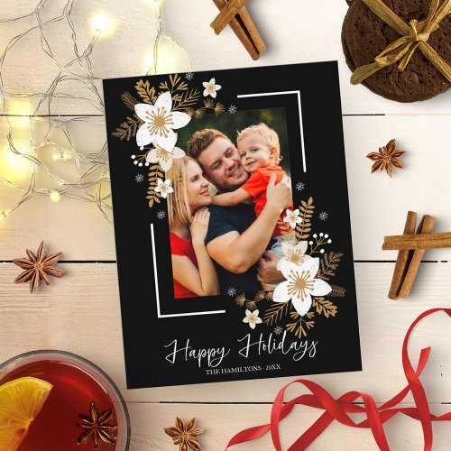 Happy Holidays White Flowers Christmas Photo Postcard