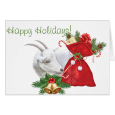 Happy Holidays White Goat With Christmas Goodies Card 