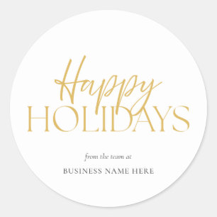 Happy Holidays White Gold Business Christmas Classic Round Sticker