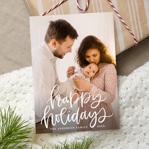 Happy Holidays White Hand_Lettered Overlay Photo Holiday Card