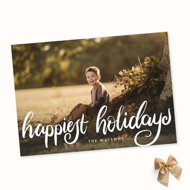 happy holidays white hand lettering family holiday card (Creator Uploaded)