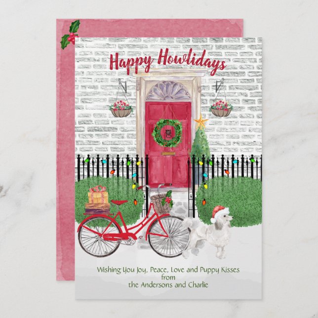 Happy Holidays White Poodle Bicycle (Front/Back)