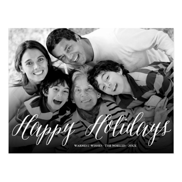 Happy Holidays White Script Holiday Photo Postcard