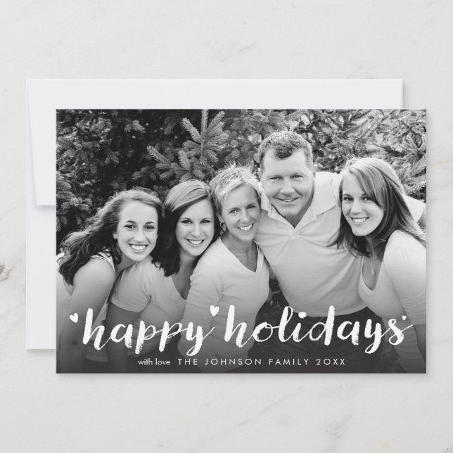 Happy Holidays White Script Photo Overlay Greeting Holiday Card (Front)